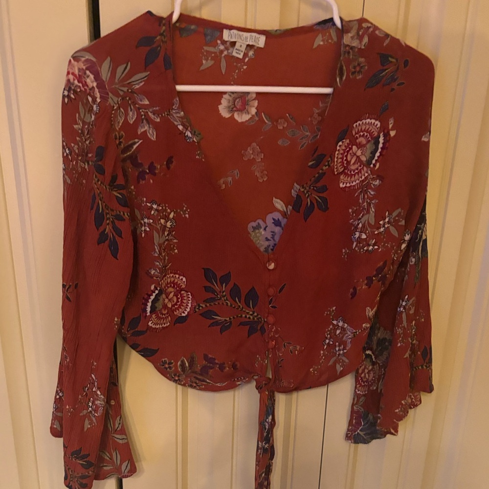 Long sleeve patrons of peace tie blouse